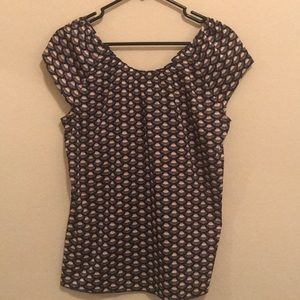 Short sleeve, pink, navy, and white blouse